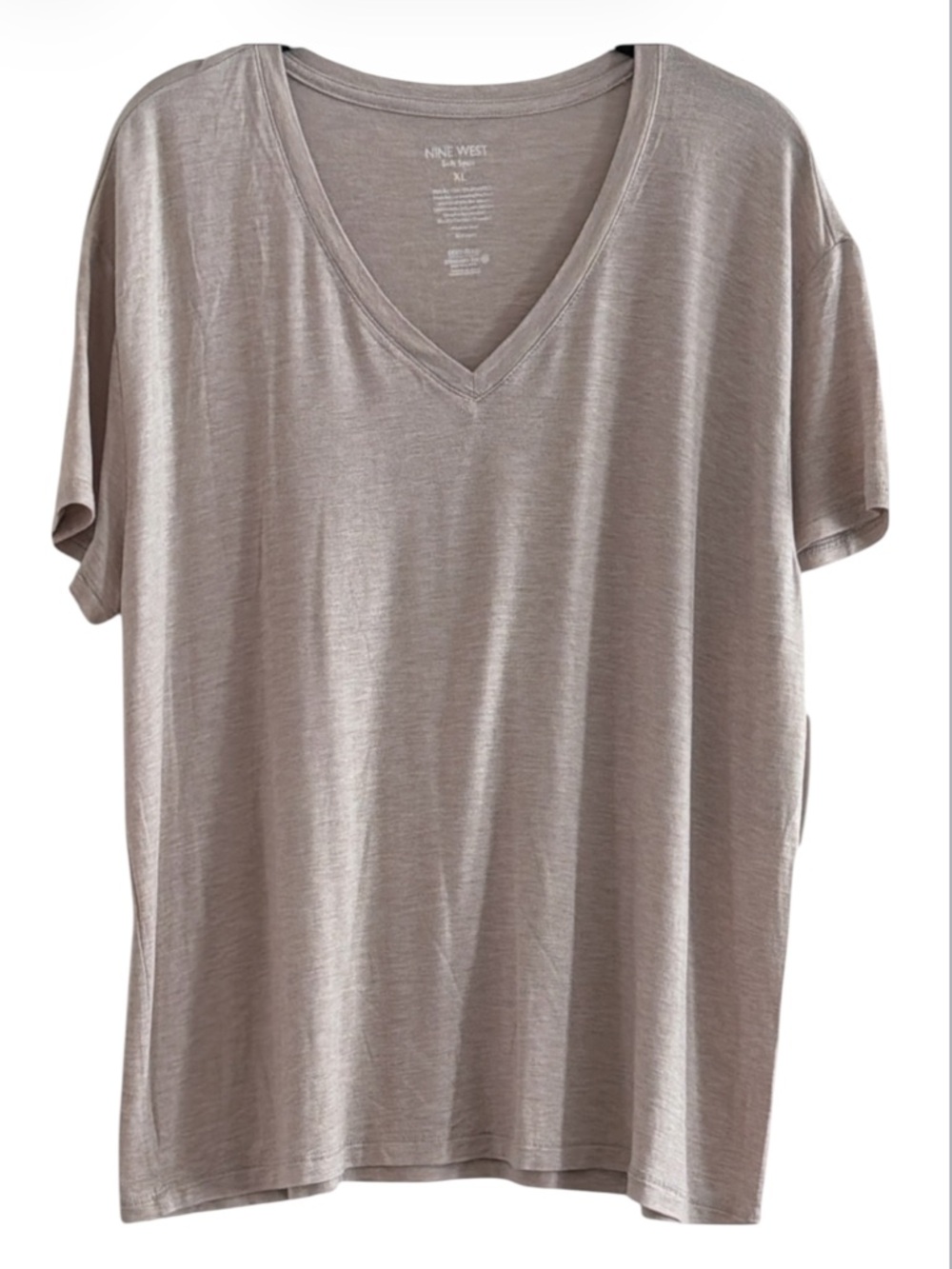 Nine West Soft Spun V-Neck Tee Taupe Gray Size XL NWT